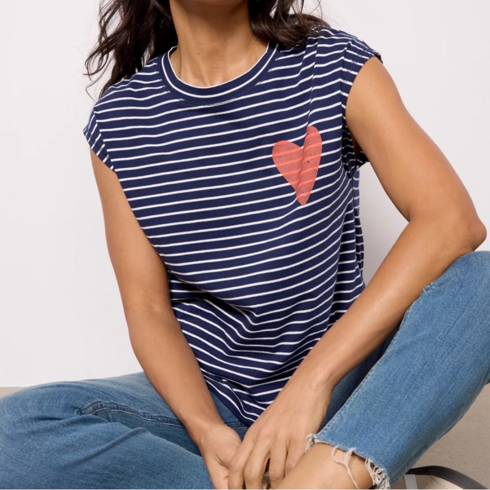 Evereve Navy and Red Striped Muscle Tee